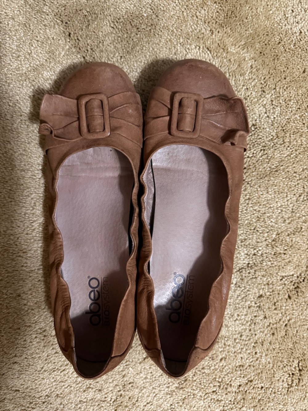 Abeo Brown Leather Buckle Ballet Flats